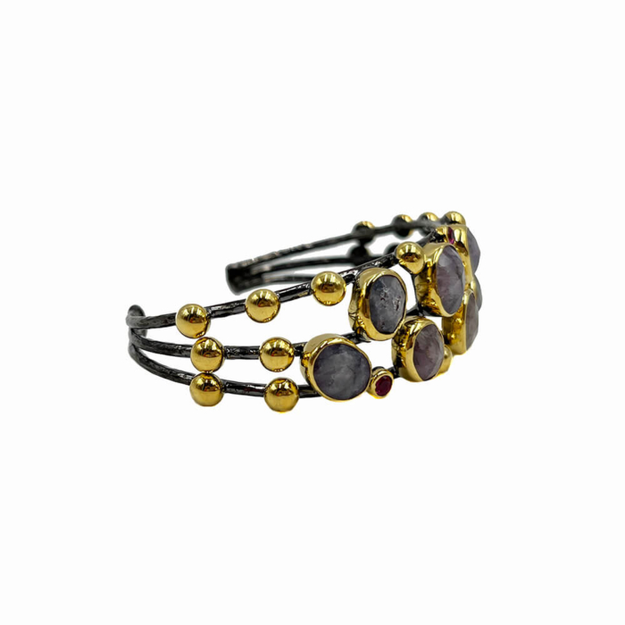 Pulsera Ajustable de Plata con Baño de Oro y Amatistas