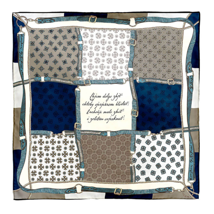 fular patchwork gris y azul